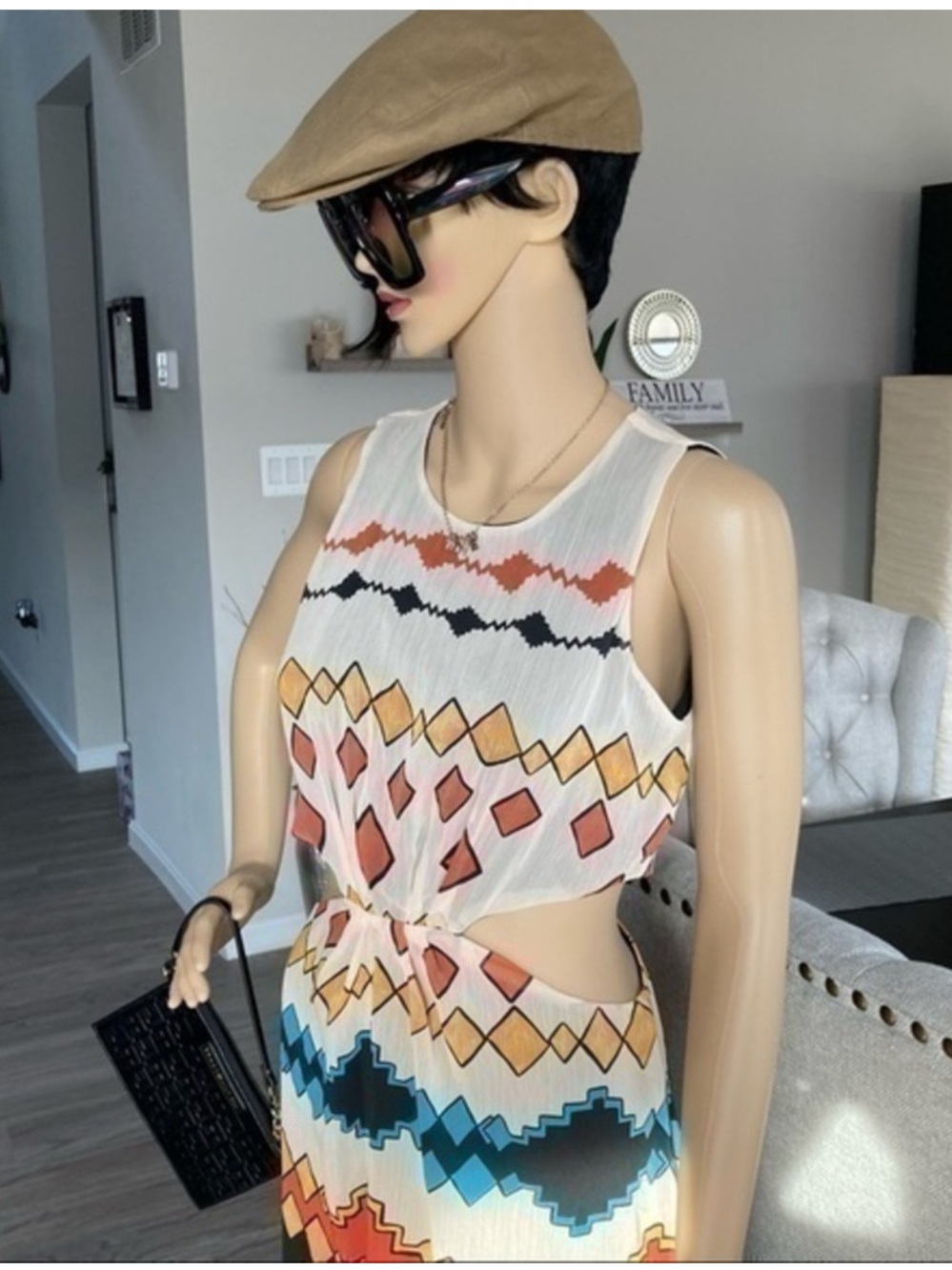 🌸 Zara Multicolor Geo Print Cutout Maxi Dress - Picture 5 of 12